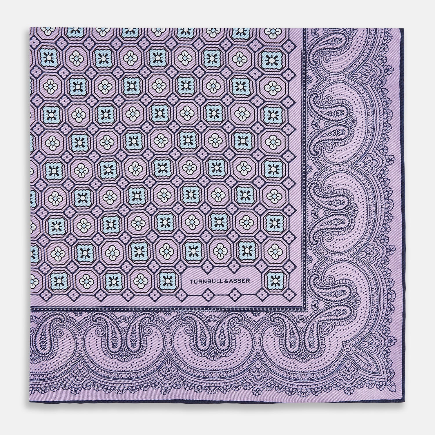 Lilac Floral Tile and Paisley Silk Pocket Square
