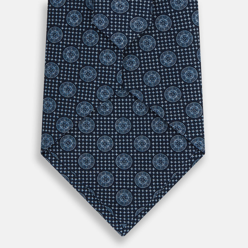Navy Medallion Silk Tie