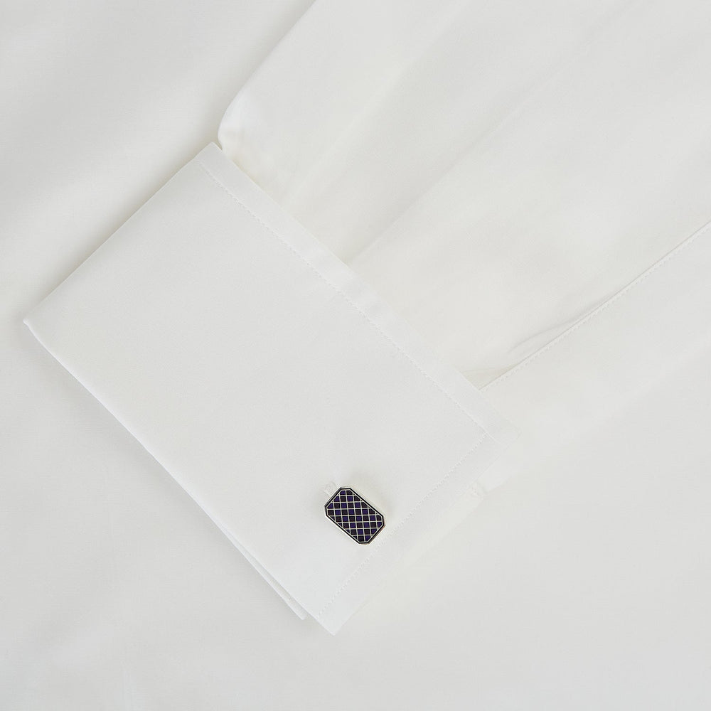Navy Checkered Rectangular Enamel Cufflinks