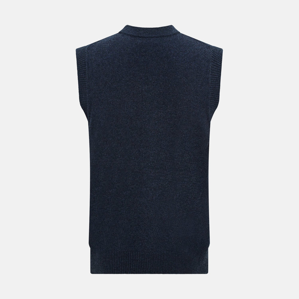 Navy Melange Cashmere Sleeveless Cardigan