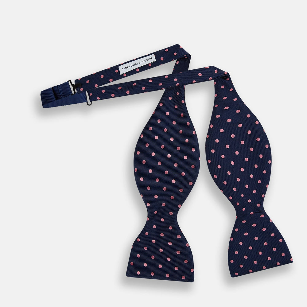 Navy and Pink Spot Silk Bow Tie