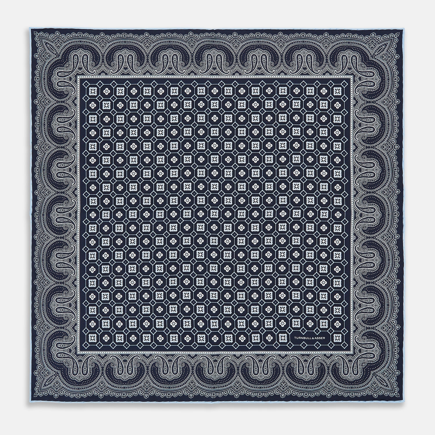 Navy Floral Tile and Paisley Silk Pocket Square