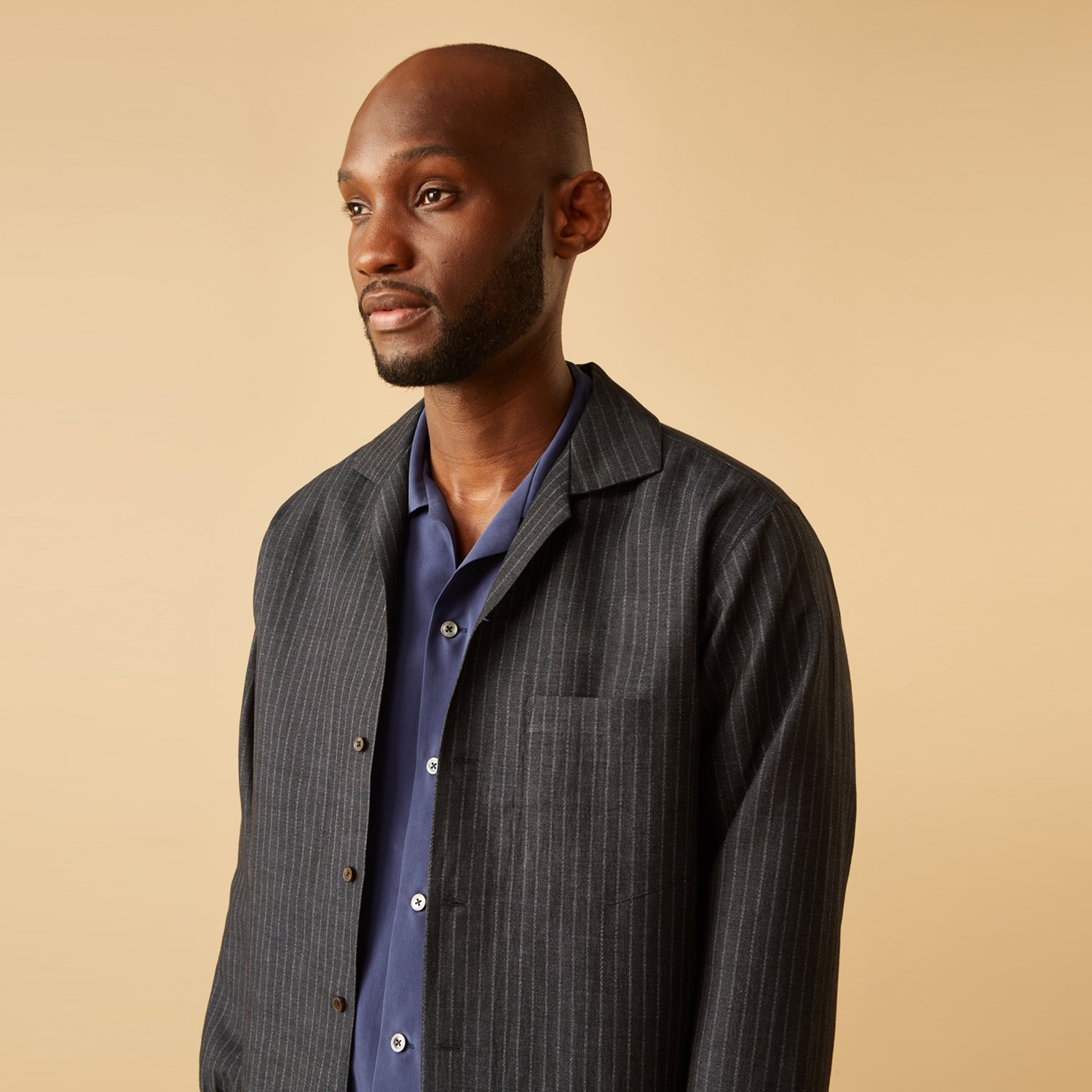Navy Tailored Pinstriped Shirt Jacket
