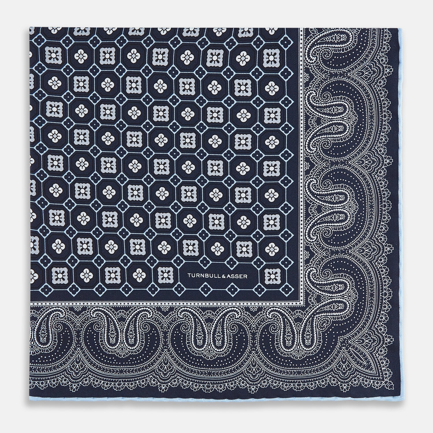 Navy Floral Tile and Paisley Silk Pocket Square
