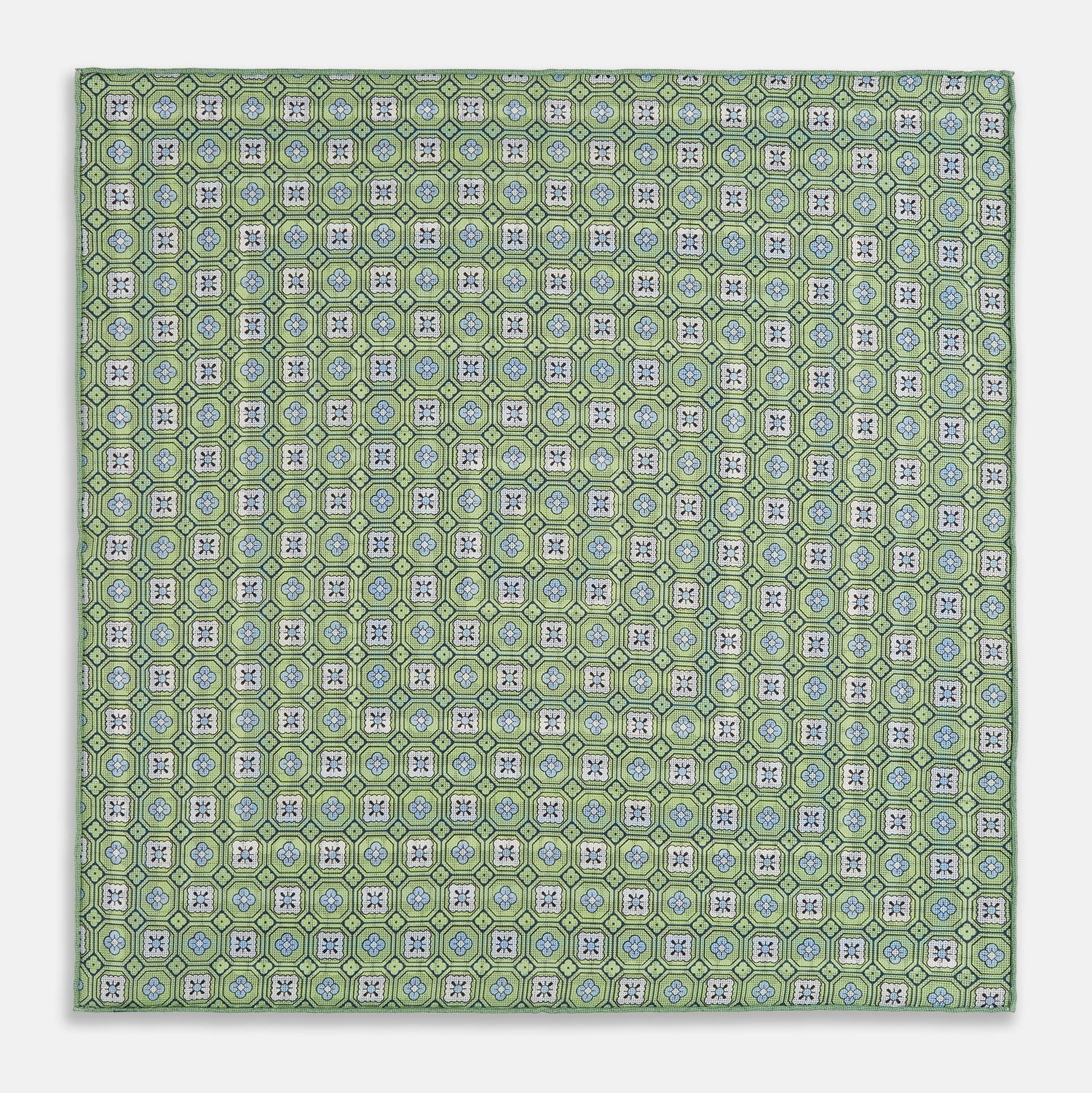 Oxford Blue Dots and Floral Tile Double-Sided Silk Pocket Square
