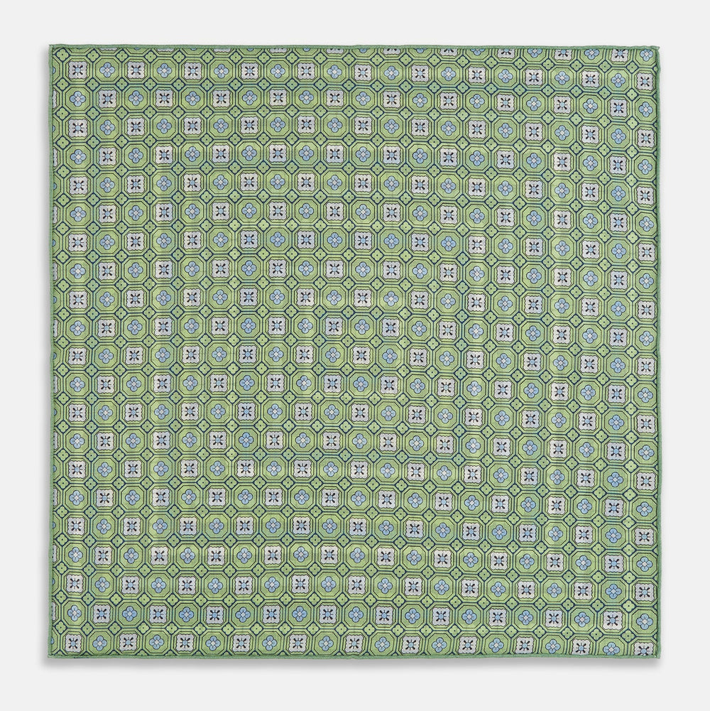 Oxford Blue Dots and Floral Tile Double-Sided Silk Pocket Square