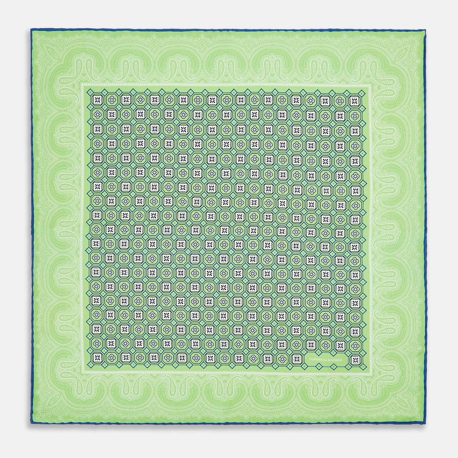 Fern Green Floral Tile and Paisley Silk Pocket Square
