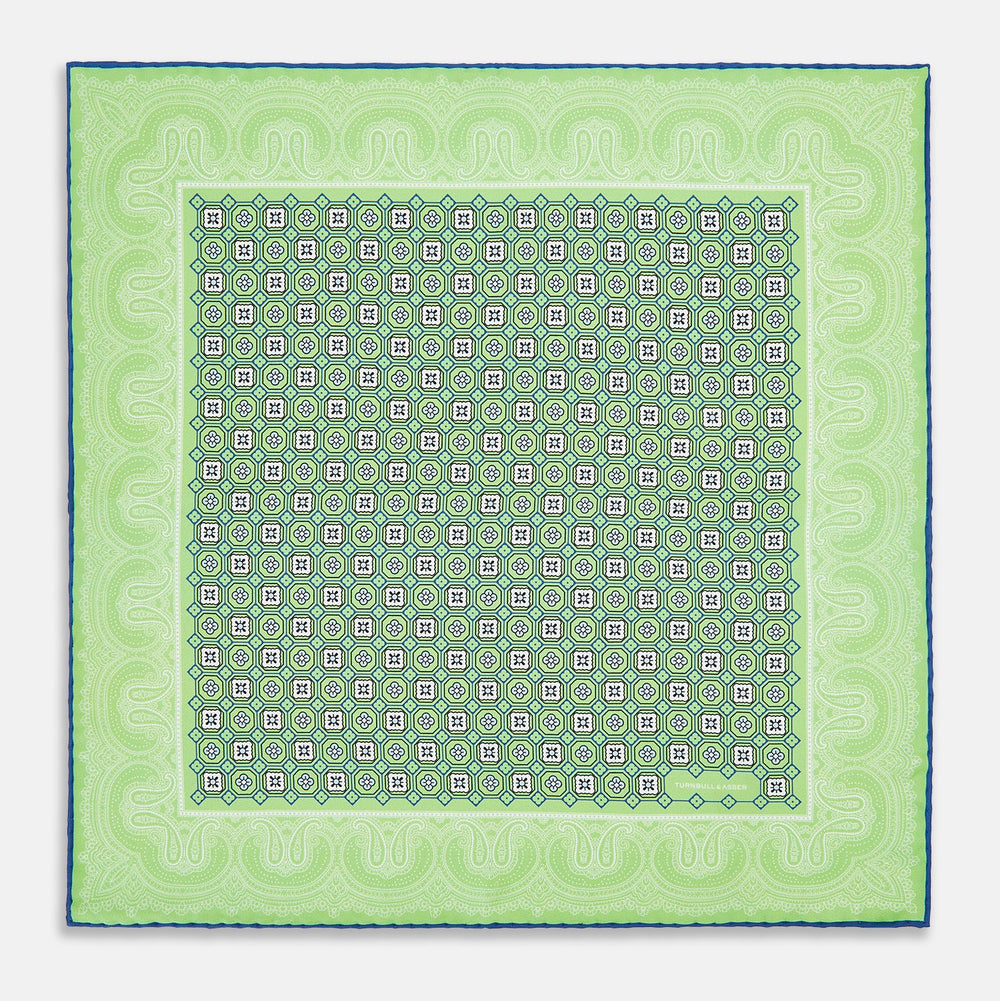 Fern Green Floral Tile and Paisley Silk Pocket Square
