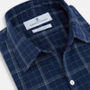 Indigo and White Thin Plaid Check Windsor Shirt