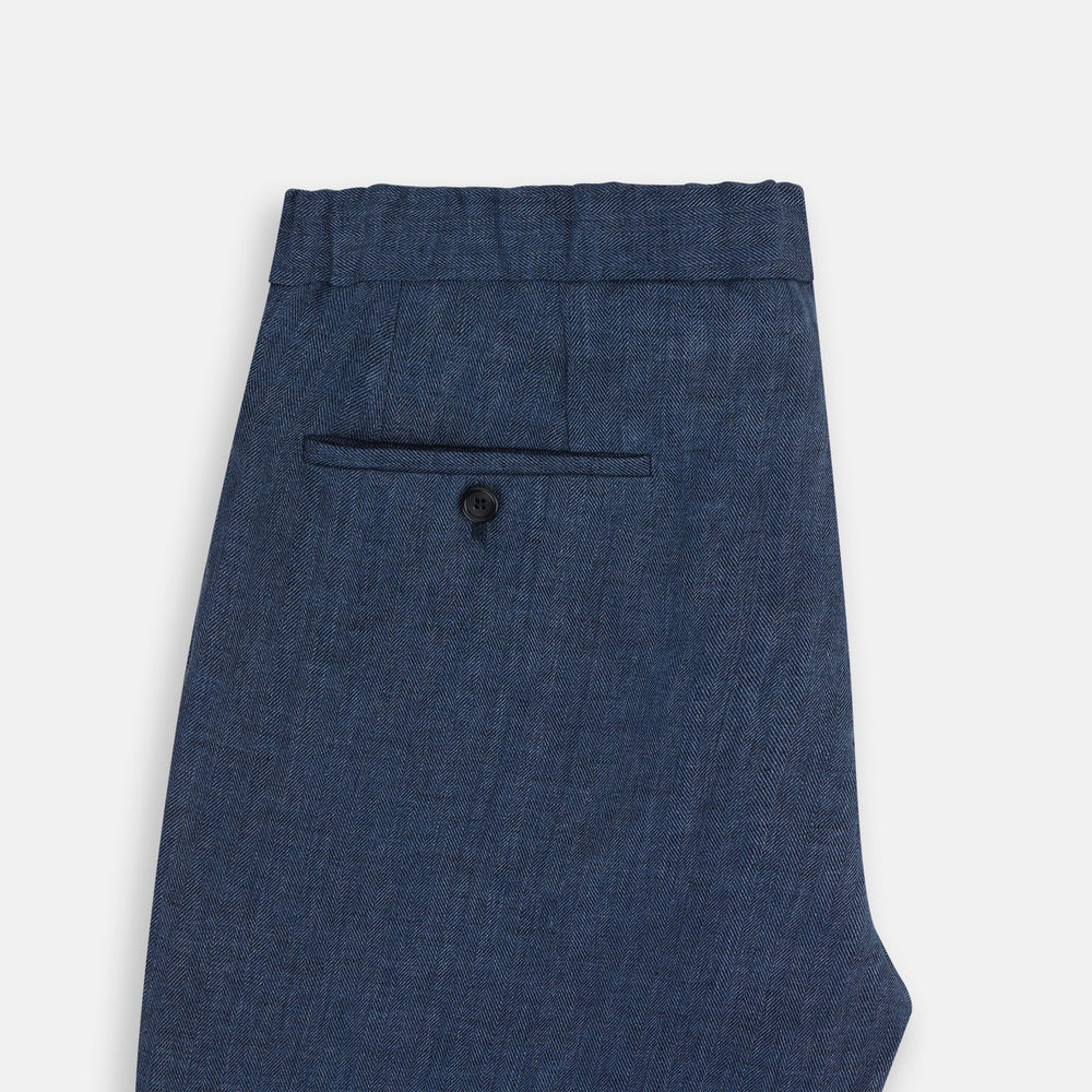 Denim Blue Linen Herringbone Miles Trousers