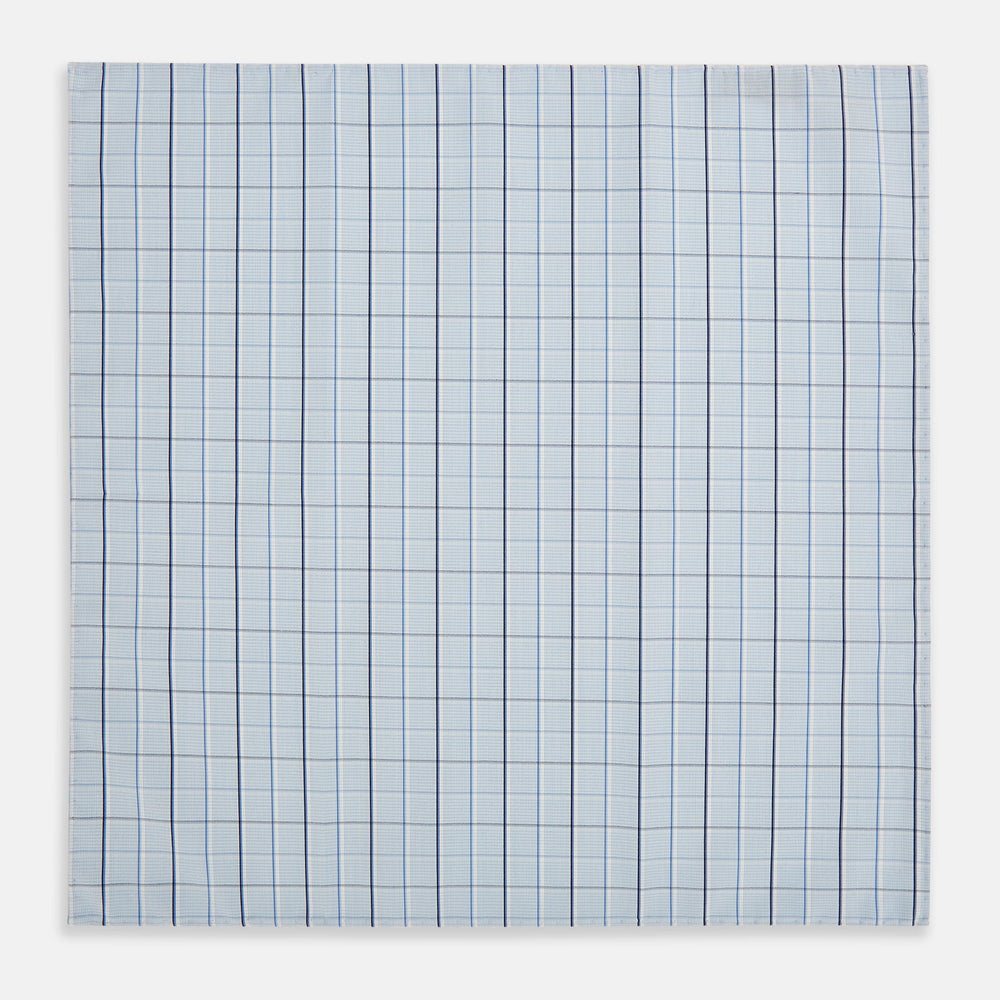 Navy and Blue Combination Check Hand-Rolled Handkerchief