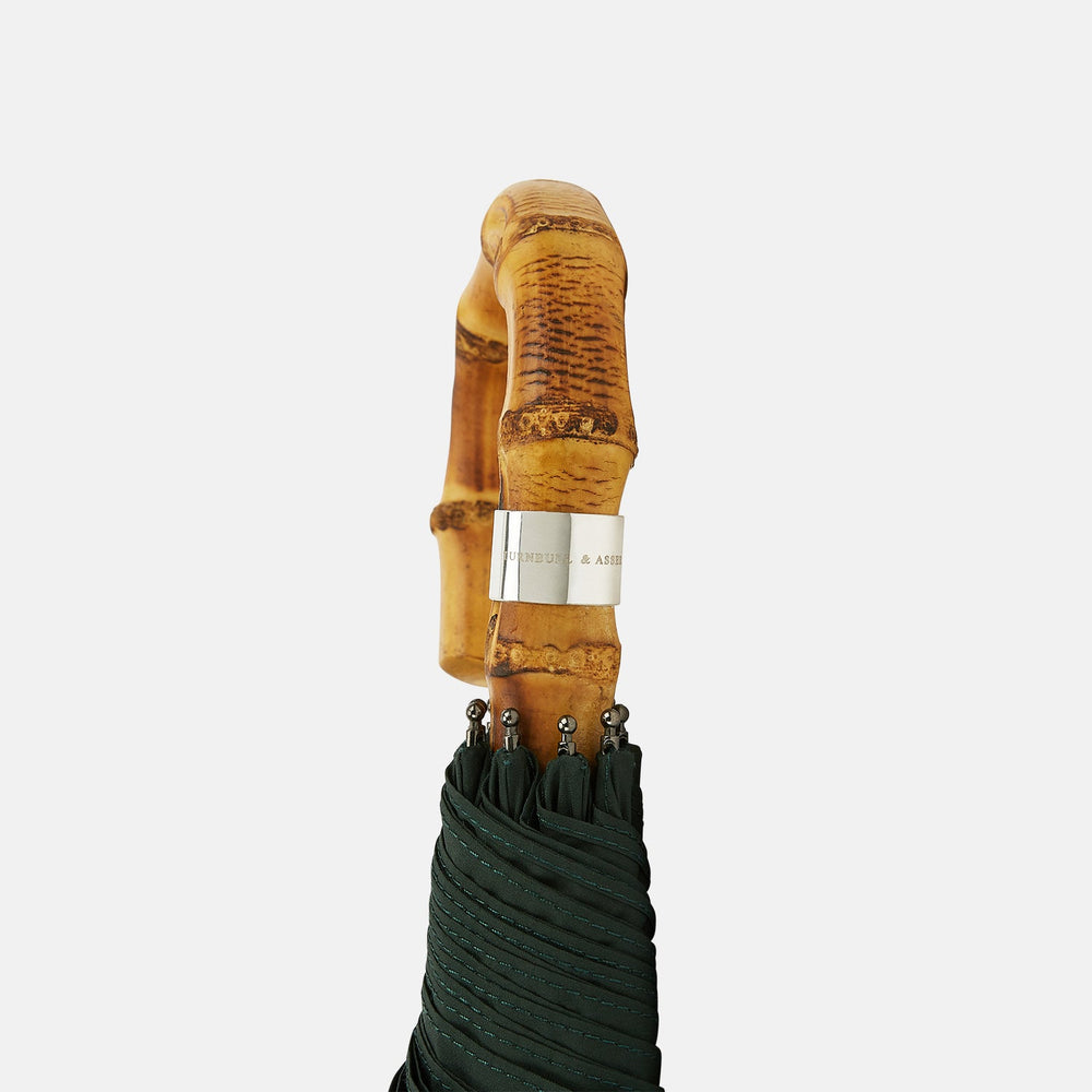 Forest Green Telescopic Umbrella with Whangee Crook Handle