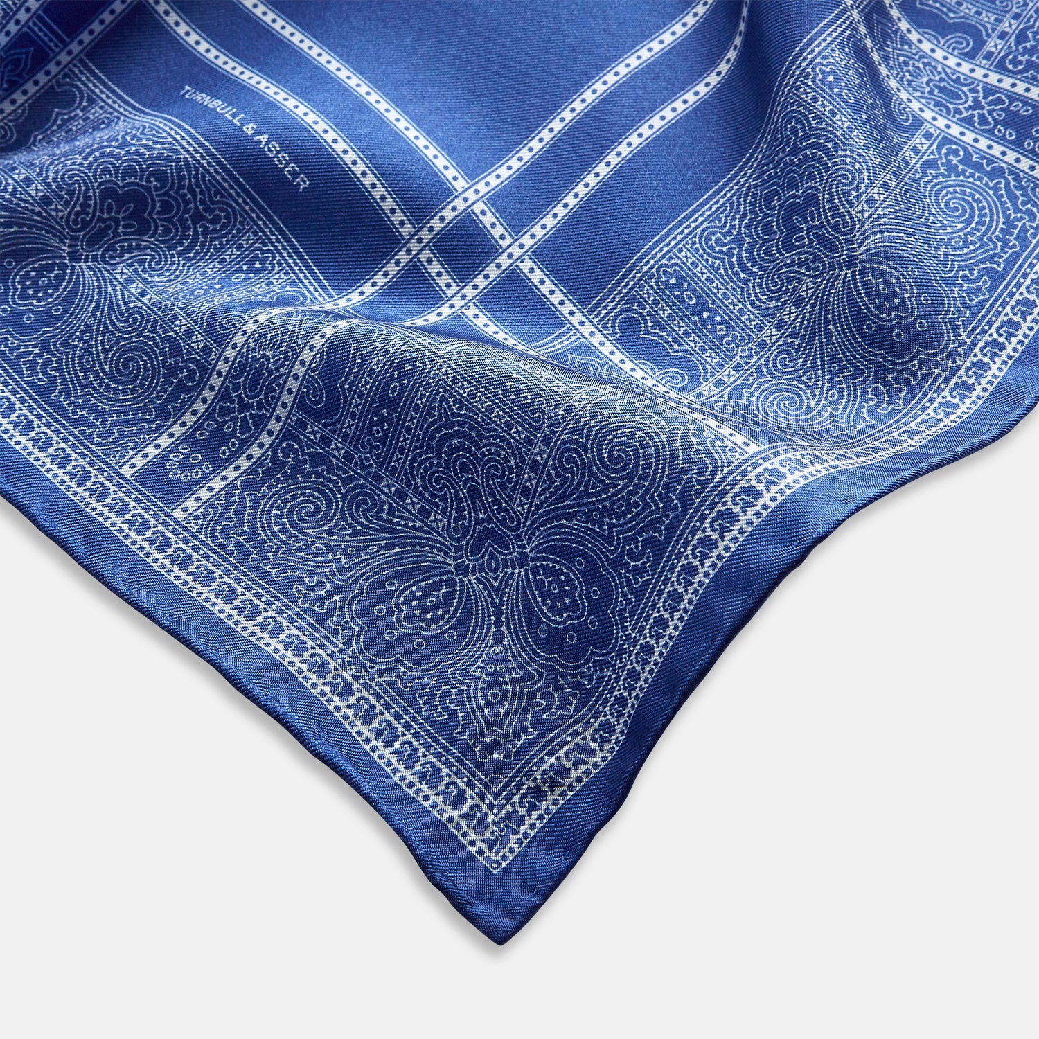 Avio Blue Paisley Bandana Patterned Silk Pocket Square