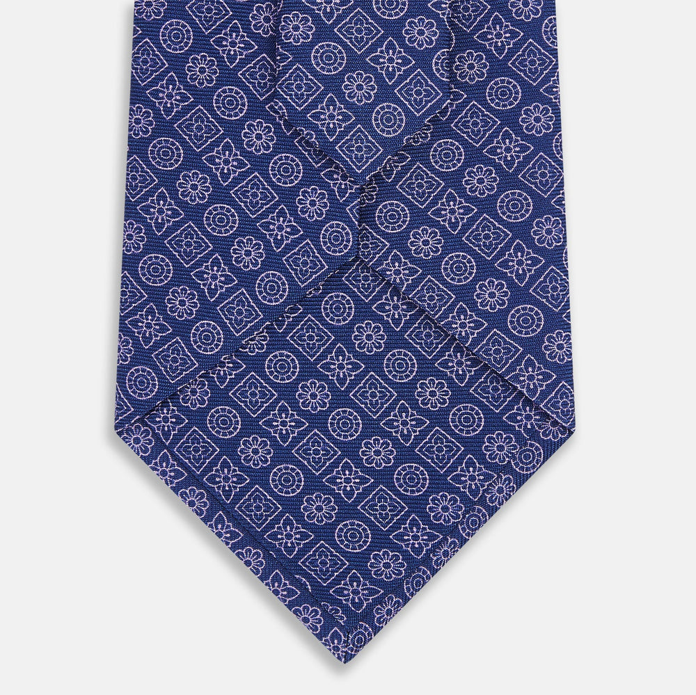 Azzurro Floral Tile Pattern Printed Silk Tie