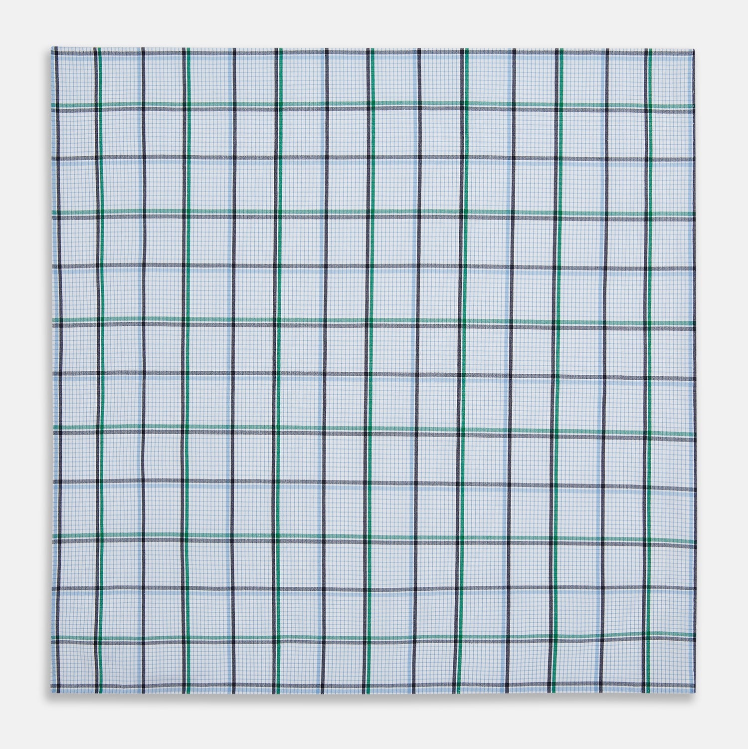 Hand Rolled Blue and Green Tattersall Check Handkerchief