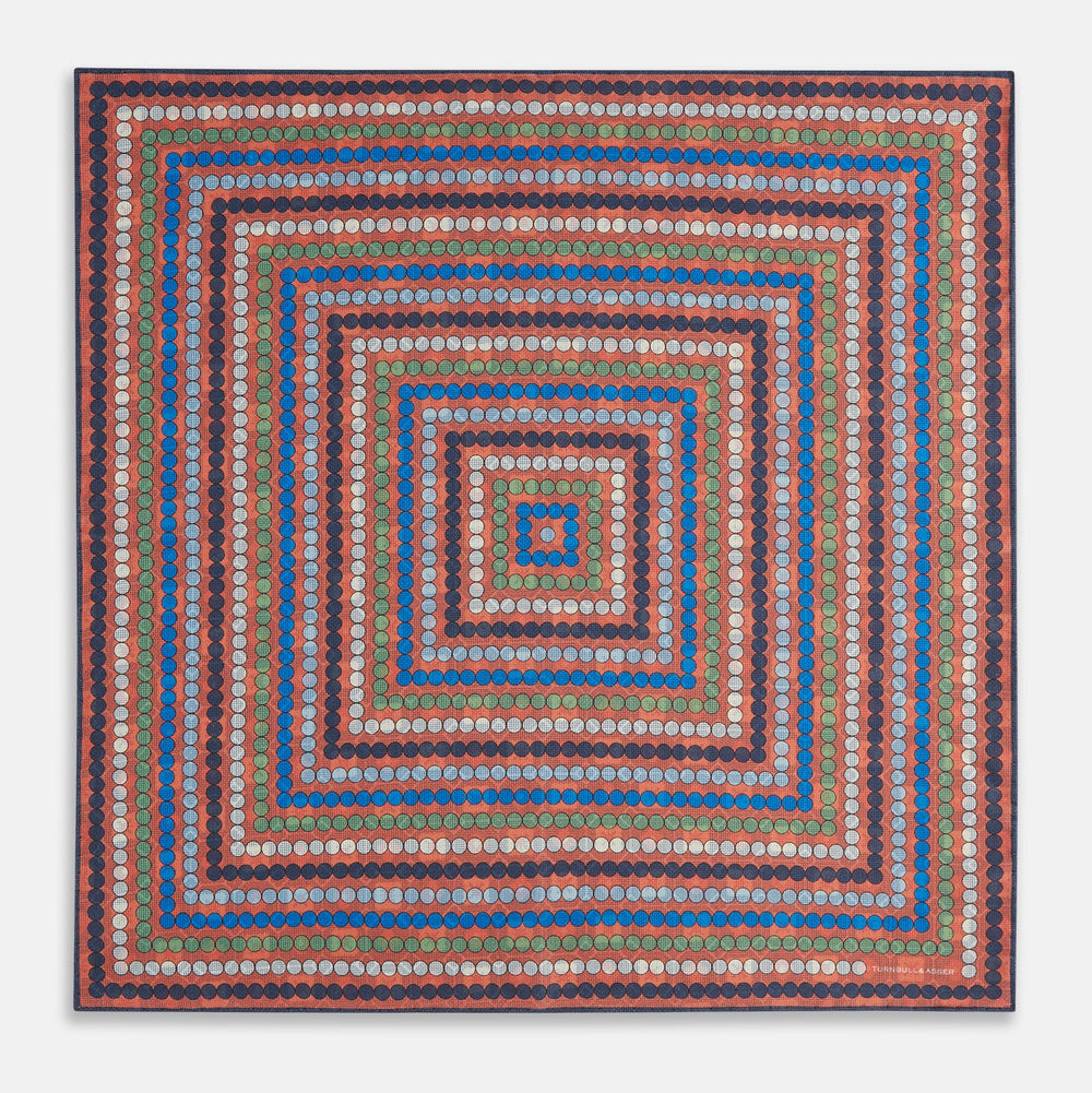 Orange Dots and Floral Tile Double-Sided Silk Pocket Square