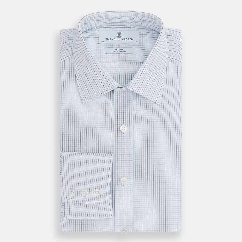 Pale Blue and Navy Grid Check Mayfair Shirt