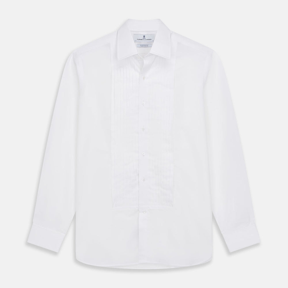 White Pleated Cotton Dress Shirt with T&A Collar and Double Cuffs