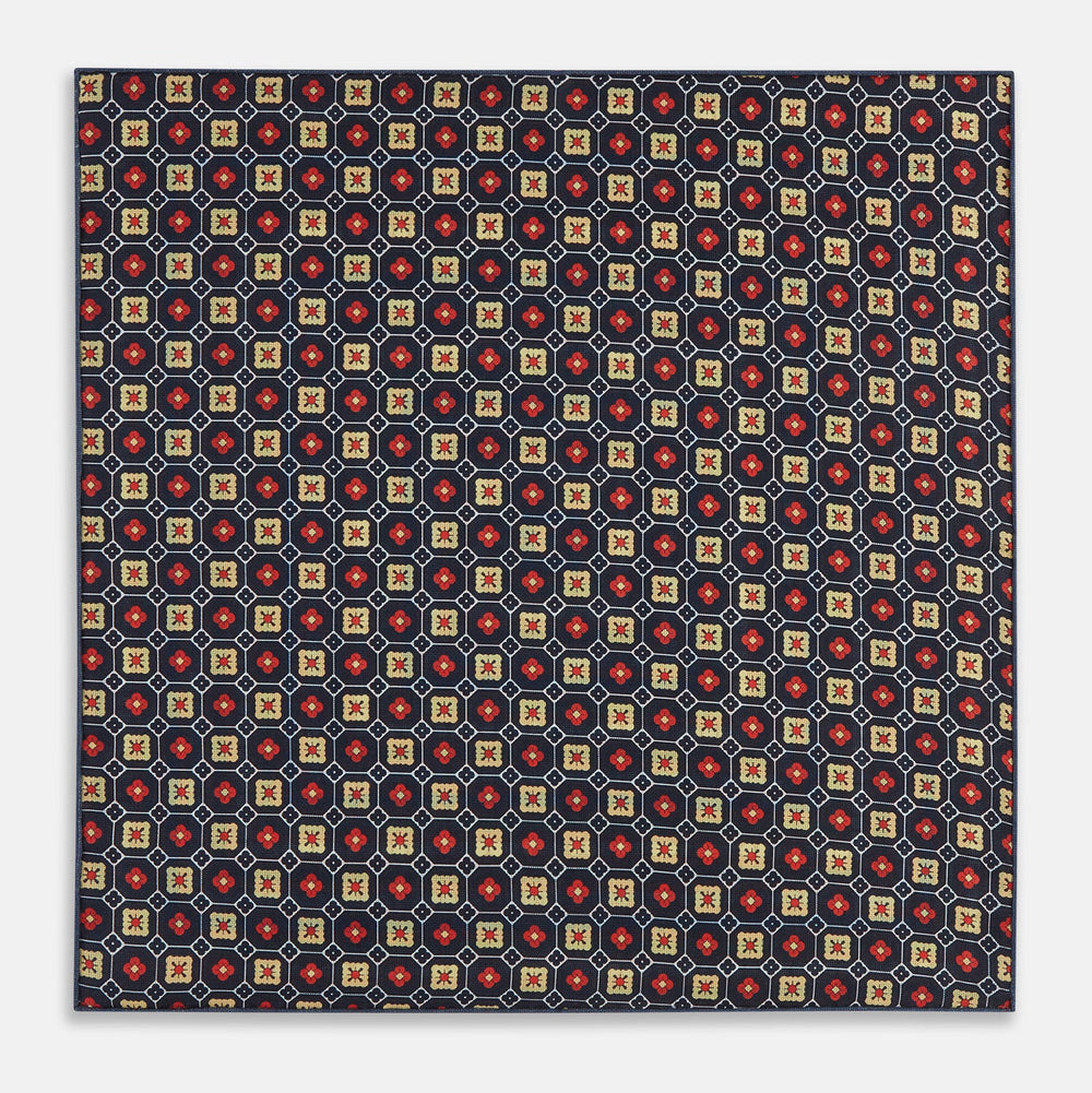 Orange Dots and Floral Tile Double-Sided Silk Pocket Square