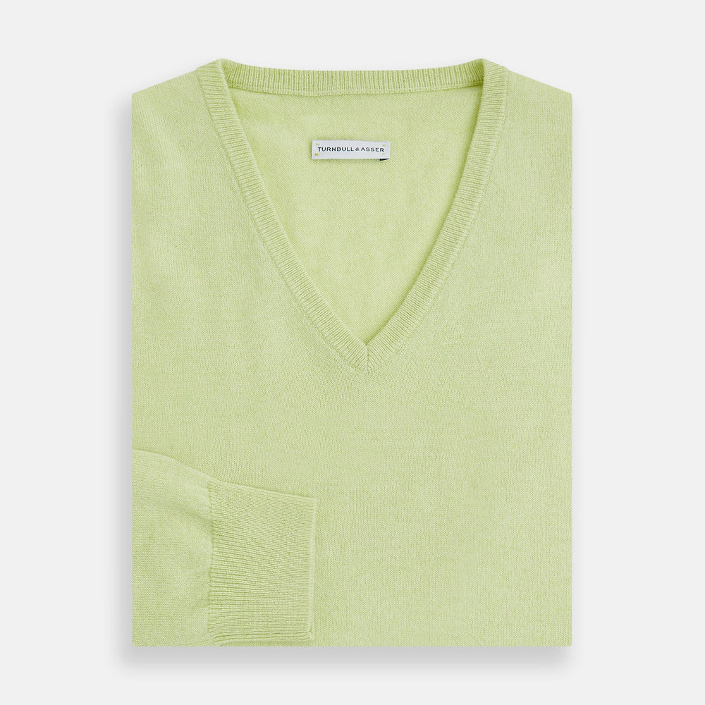 Pistachio Cashmere V-neck Jumper