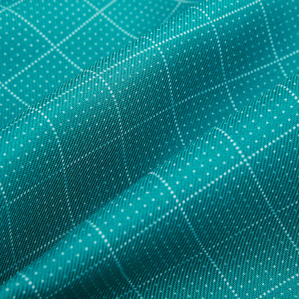Turquoise Dotted Check Pattern Printed Silk Cravat