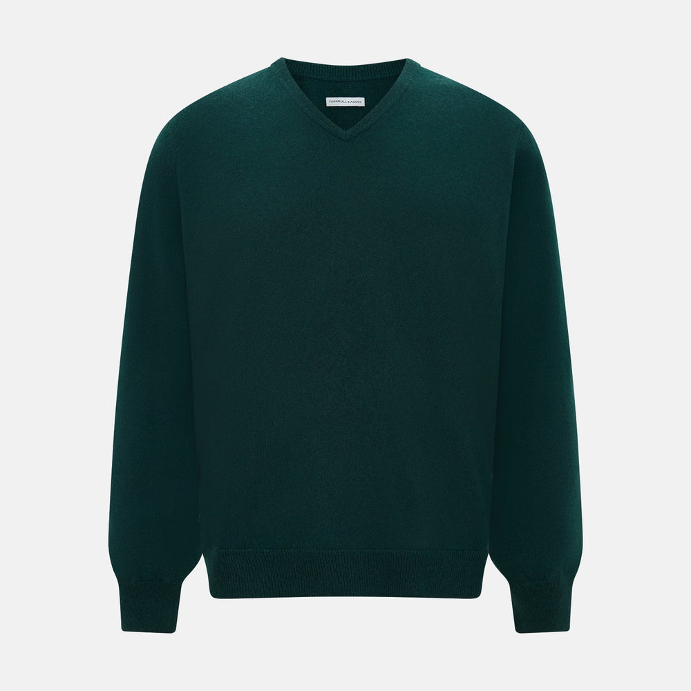 Forest Green Cashmere V-neck Jumper