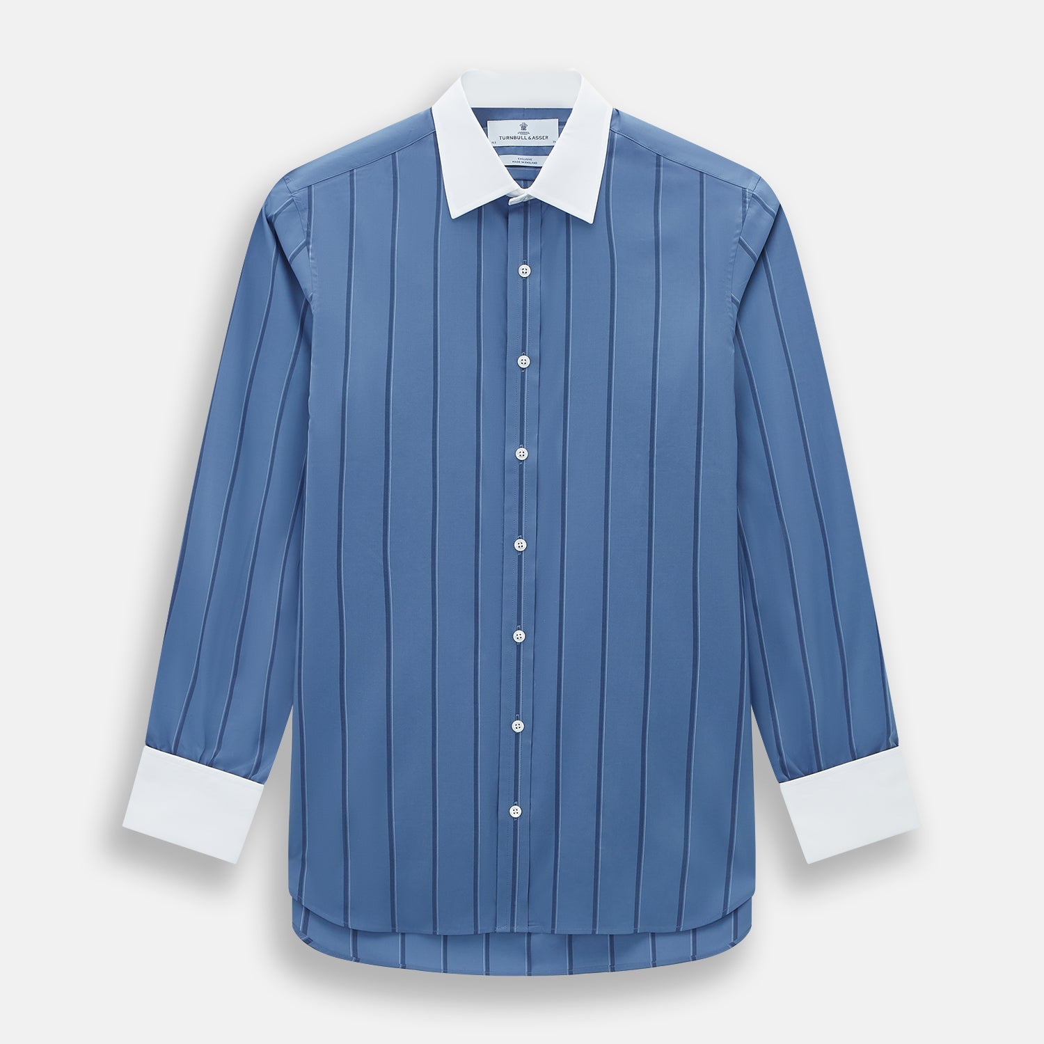 Steel Grey Track Stripe Shirt with Contrast T&A Collar and Cuffs