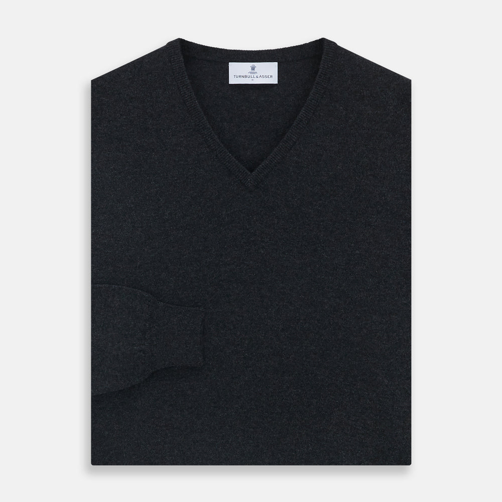 Charcoal V-Neck Cashmere Jumper