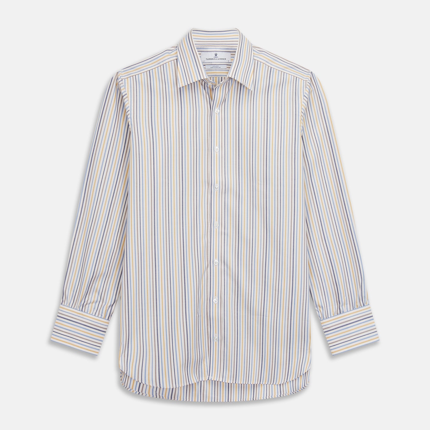 Yellow Multi Stripe Regular Fit Shirt with T&A Collar and 3 Button Cuffs