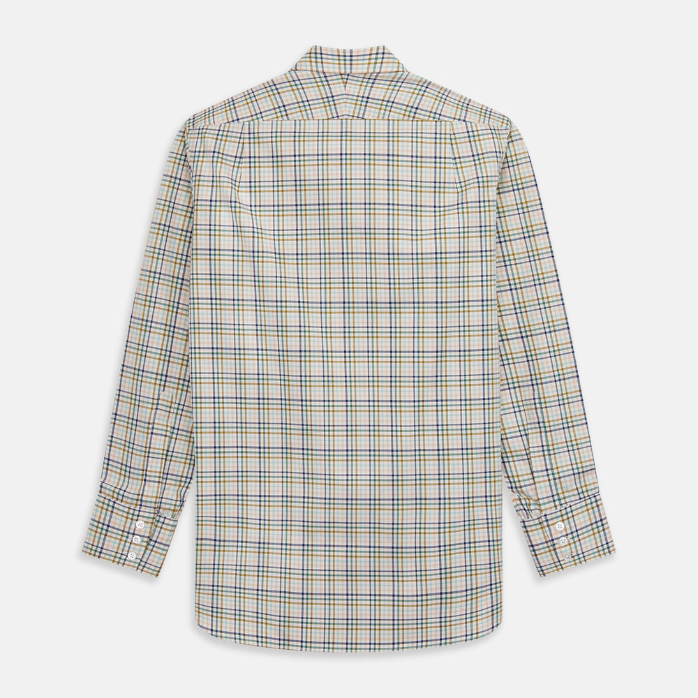 Green Multi Check Regular Fit Shirt with T&A Collar and 3 Button Cuffs