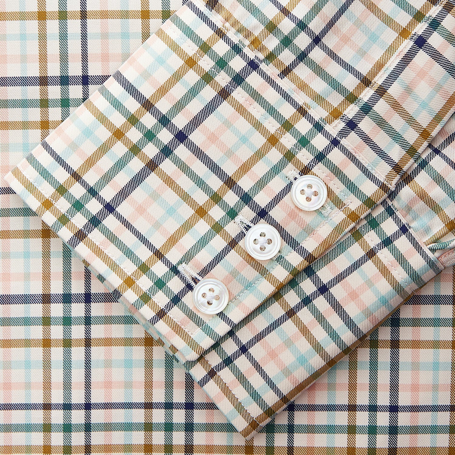 Green Multi Check Regular Fit Shirt with T&A Collar and 3 Button Cuffs