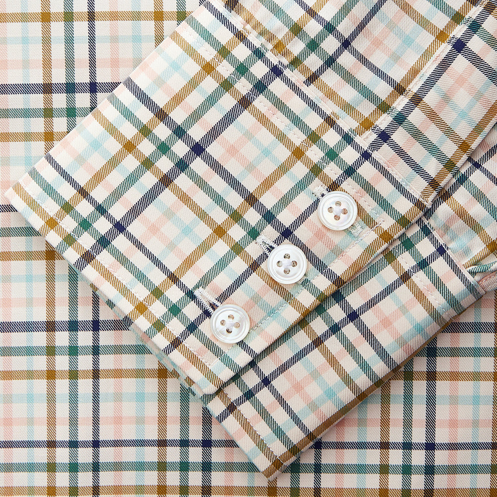Green Multi Check Regular Fit Shirt with T&A Collar and 3 Button Cuffs