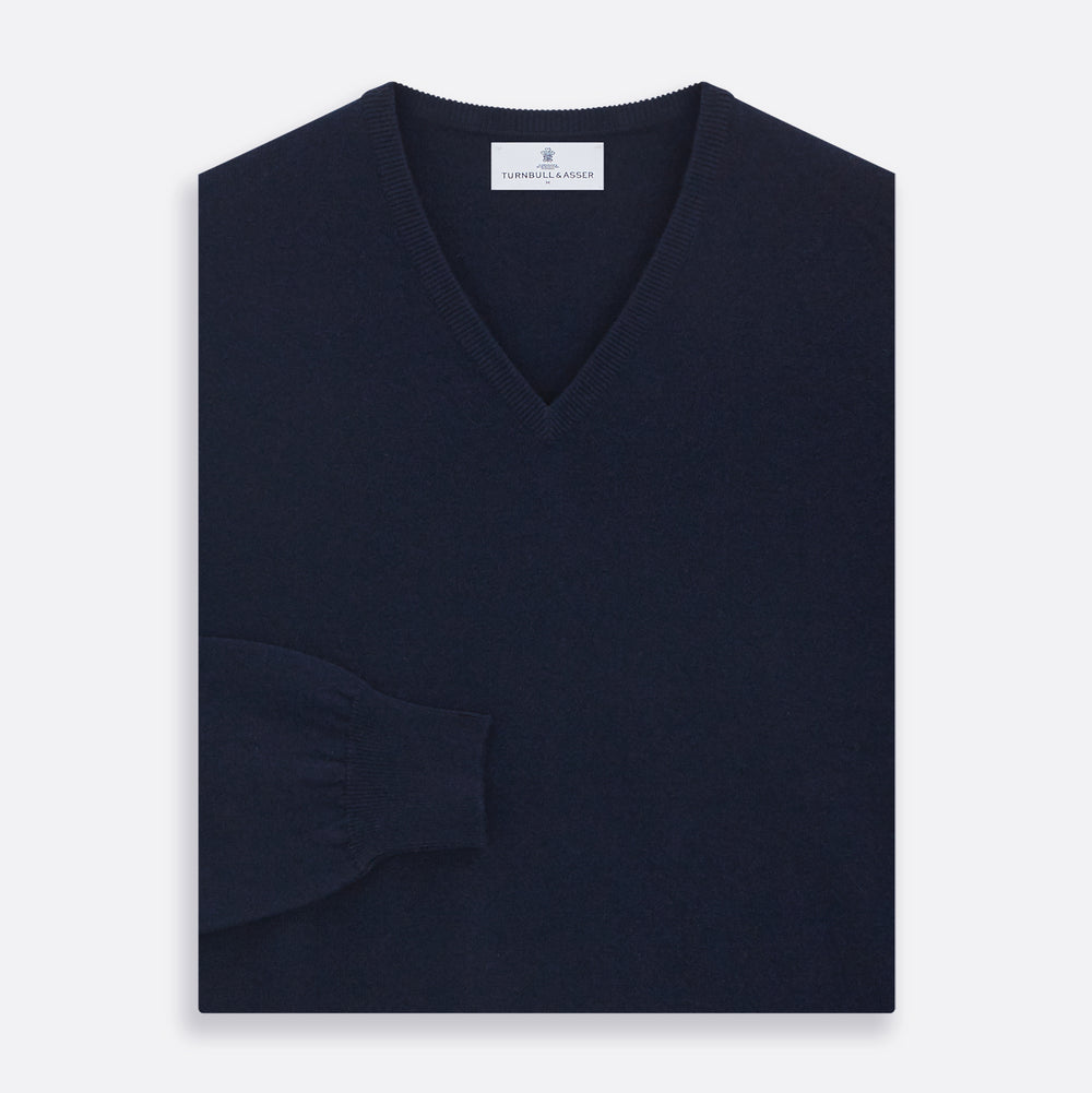Navy V-Neck Cashmere Jumper