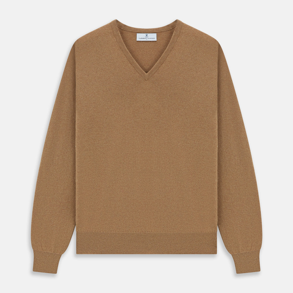 Natural V-Neck Cashmere Jumper