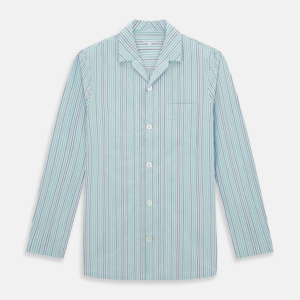Green and Blue Shadow Pinstripe Pyjama Shirt