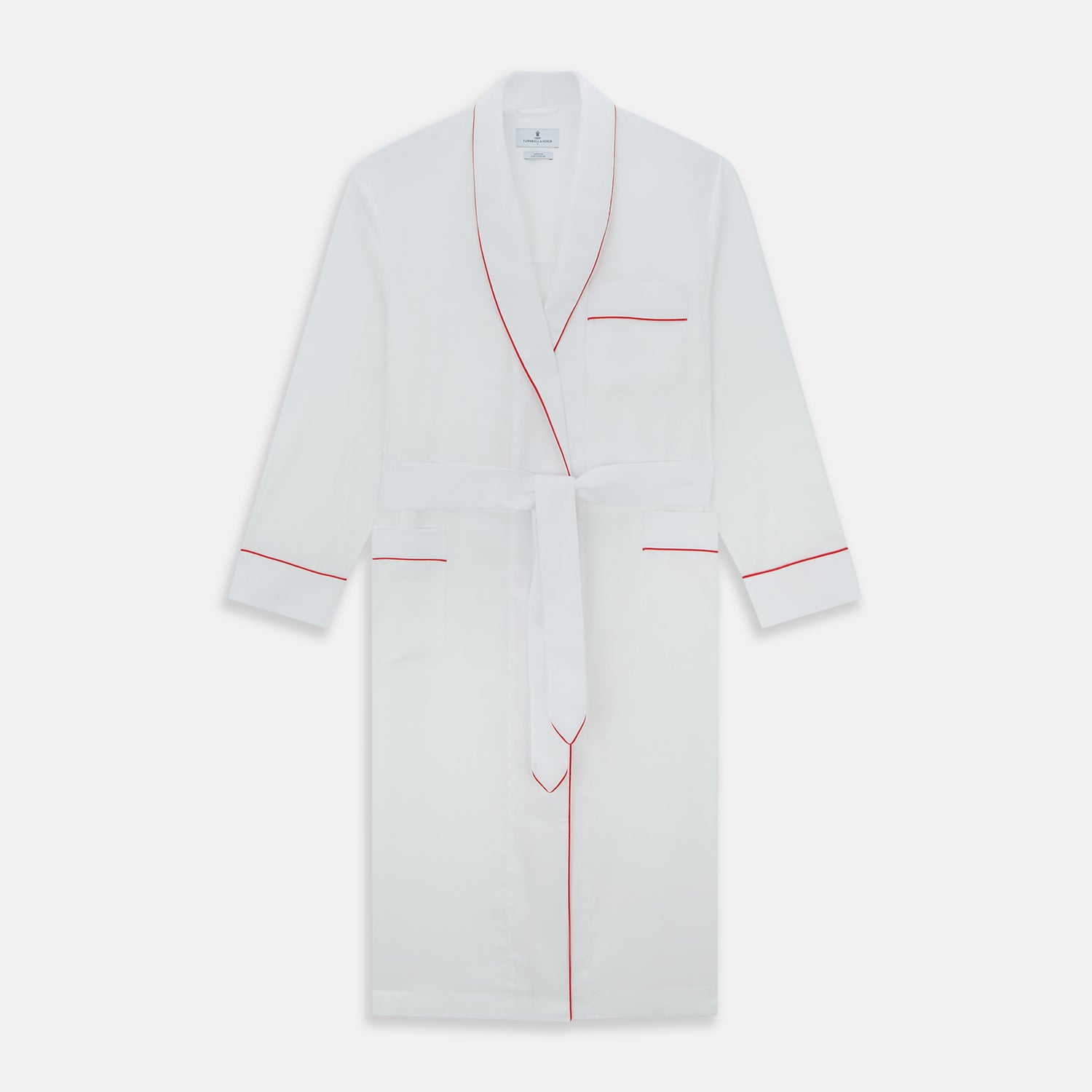 White Piped Herringbone Cotton Gown