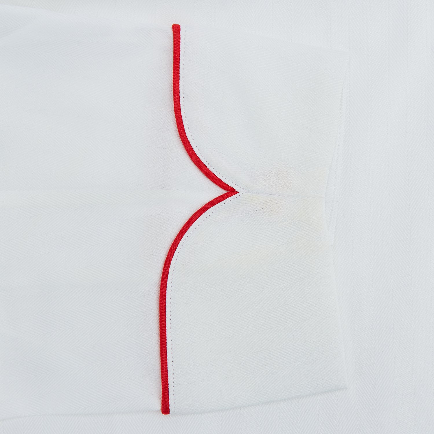 White Piped Herringbone Cotton Gown