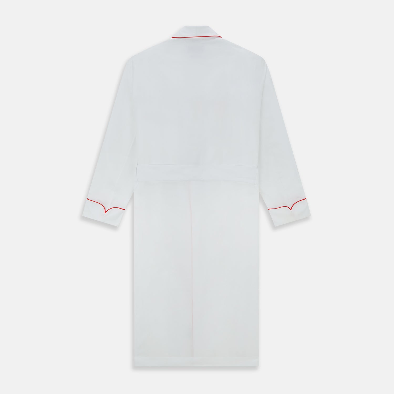 White Piped Herringbone Cotton Gown