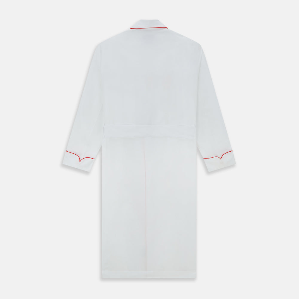 White Piped Herringbone Cotton Gown