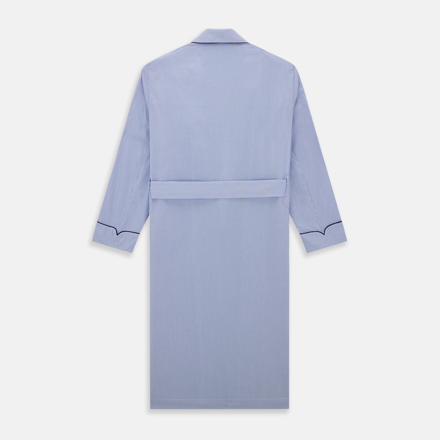 Blue Fine Bengal Stripe Piped Cotton Gown