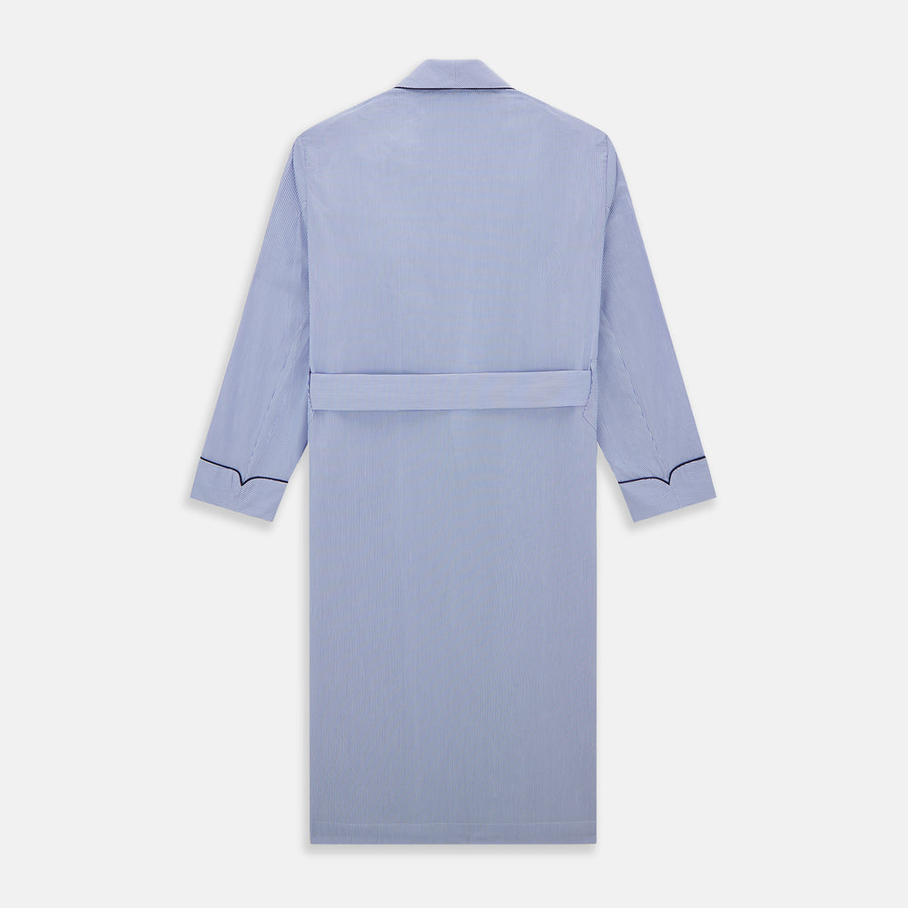 Blue Fine Bengal Stripe Piped Cotton Gown