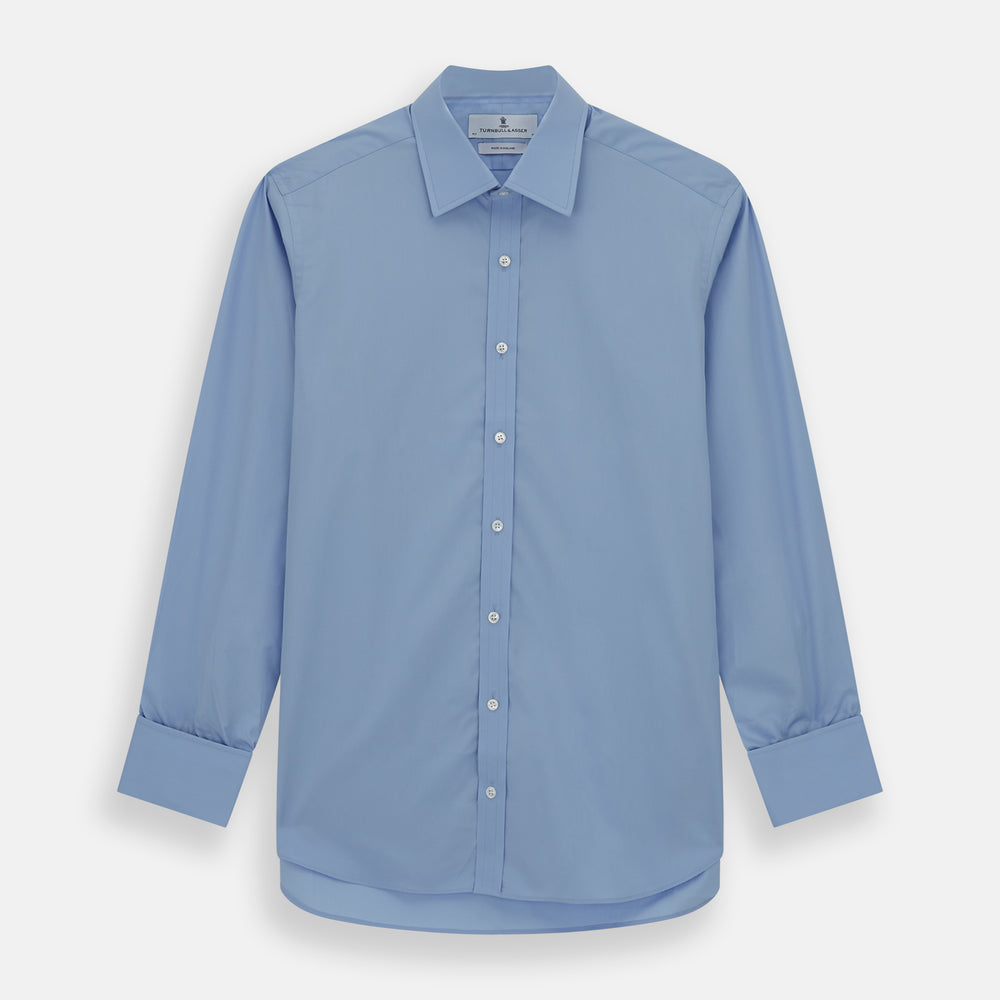 Blue Cotton Shirt with T&A Collar and Double Cuffs