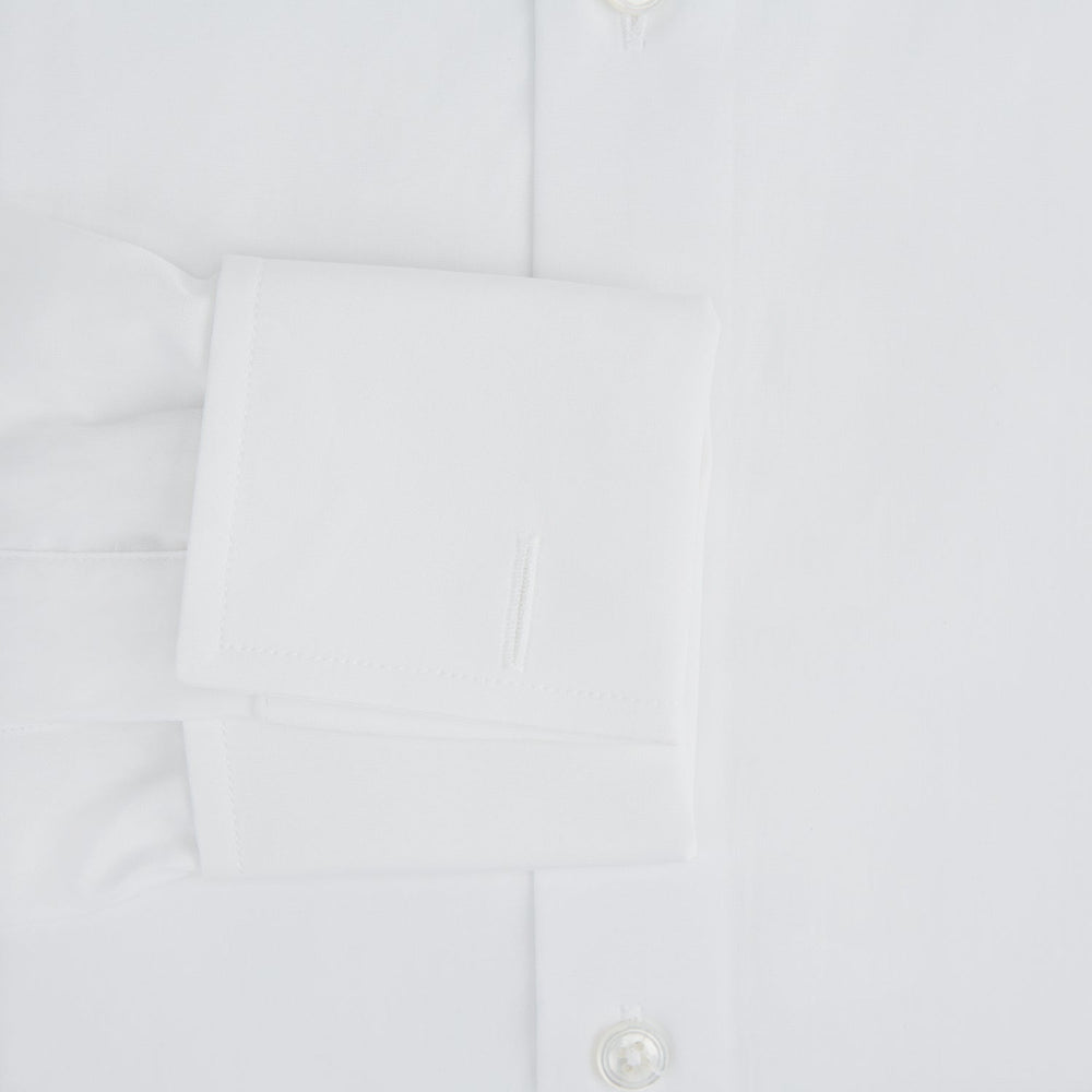 Tailored Fit Plain White Cotton Shirt with Kent Collar and Double Cuffs