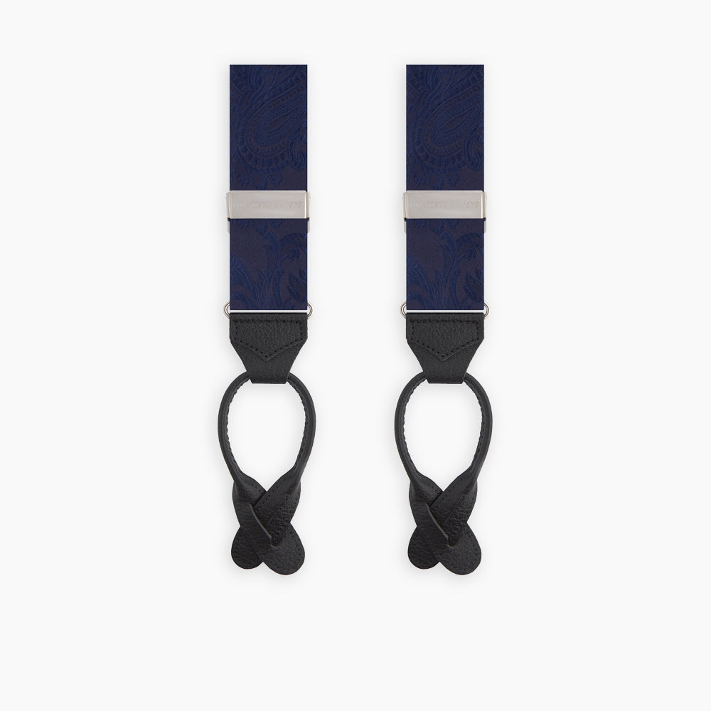 Navy Paisley Adjustable Silk Braces