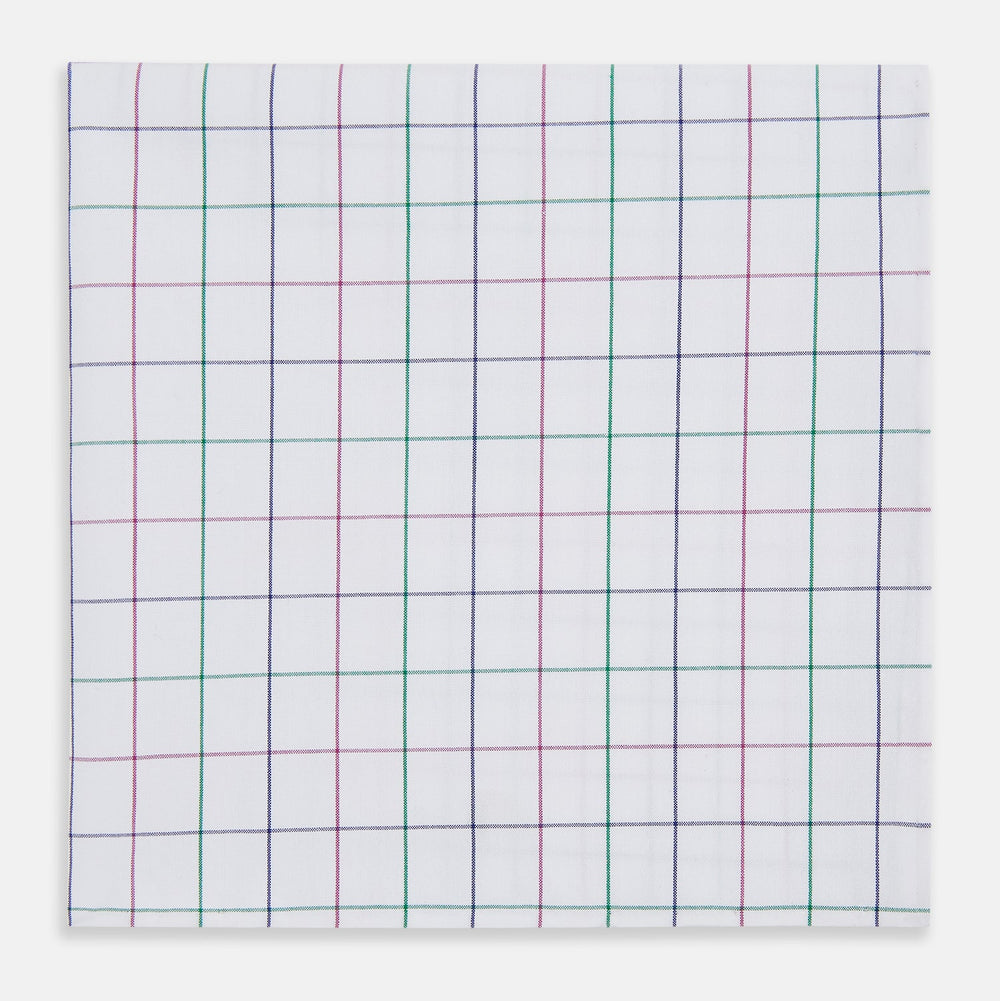 Hand Rolled Pink and Green Grid Check Handkerchief
