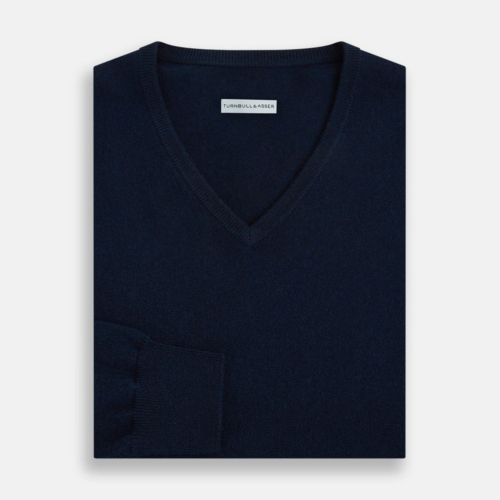 Navy Cashmere V-neck Jumper