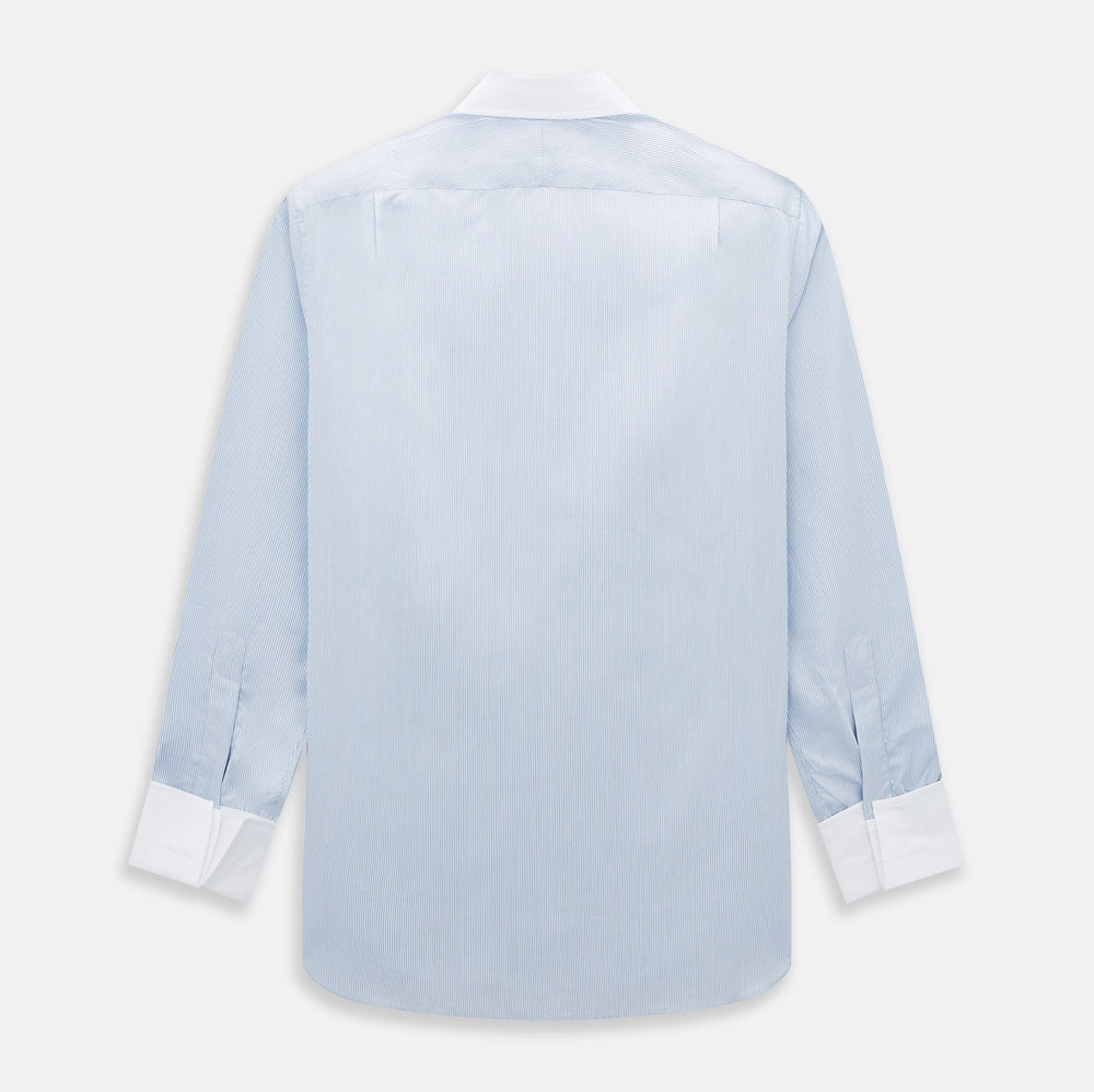 Sky Blue Hairline Multi Stripe Shirt with Constrast T&A Collar and Cuffs