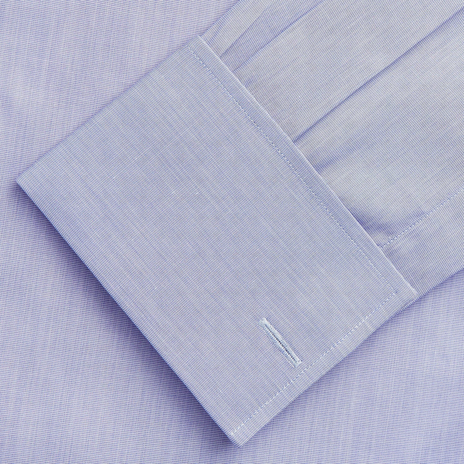 Tailored Fit Blue End-on-End Cotton Shirt with Kent Collar and Double Cuffs