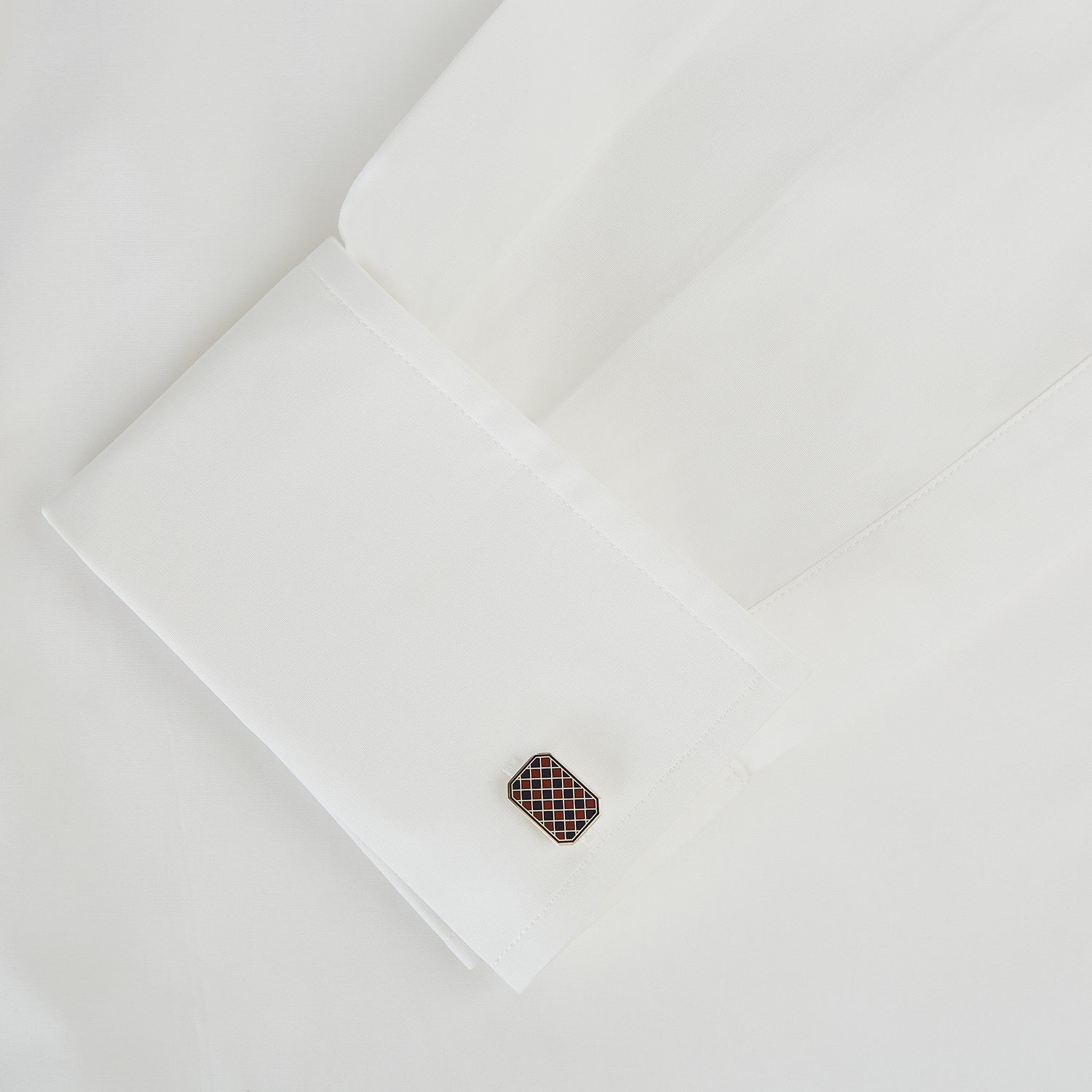 Burgundy and Navy Checkered Rectangular Enamel Cufflinks