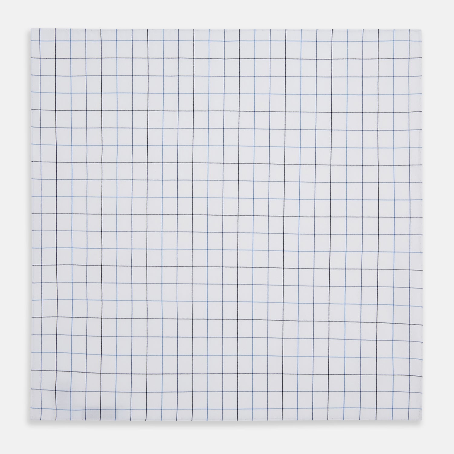 Hand Rolled Blue Grid Check Handkerchief